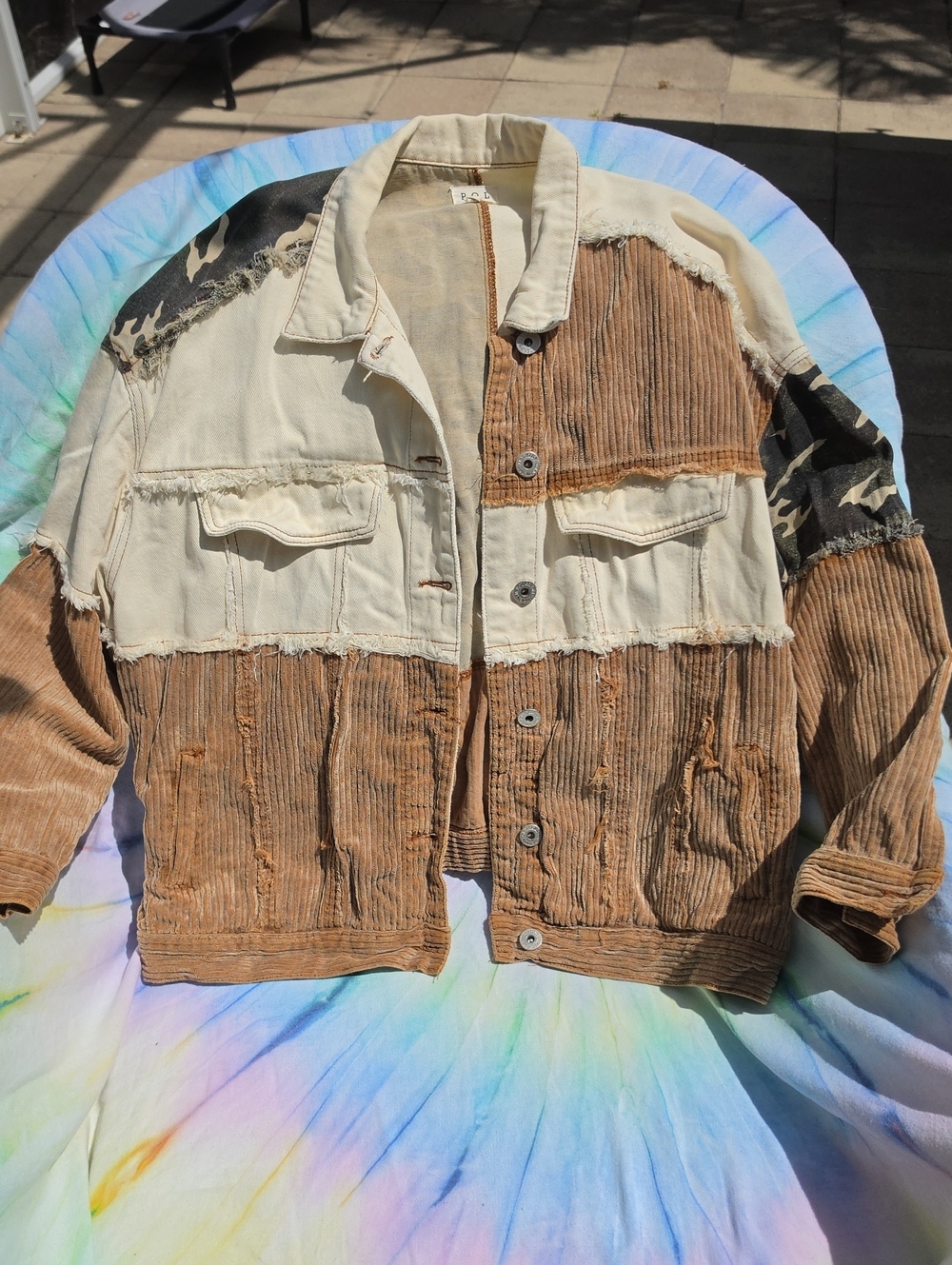 POL Corduroy & Canvas Patch Jacket - Brown/Cream